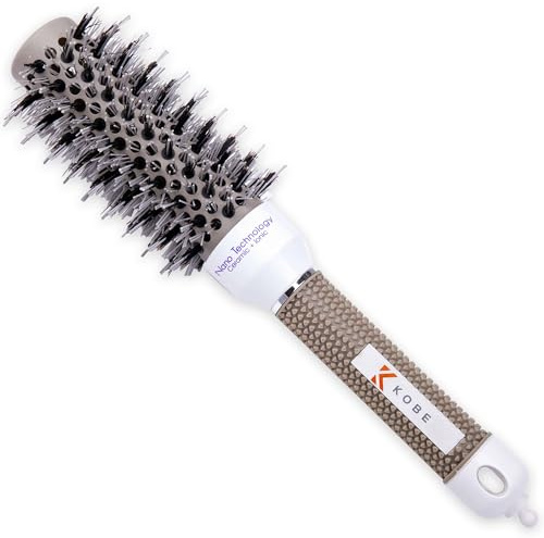 Kobe Professional Hairdresser's Ionic Dual-Bristle Radial Brush - Medium - 32mm - Styling Brush for Blow Drying, Curling - Heat-Retaining Ceramic Barrel - Boar & Nylon Bristles