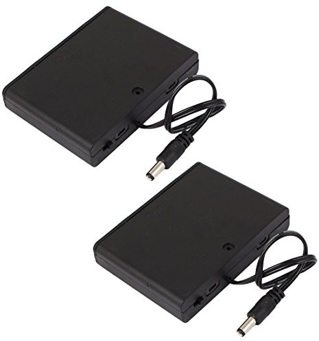 sourcing map 2 Stück 9V 6 x AA Batterie Geschalteter Halter DC 2,1 mm Stecker Geschlossenes Gehäuse Kasten Drahtkabel