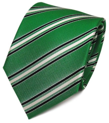 TigerTie Designer Seidenkrawatte in grün schwarz weiß gestreift