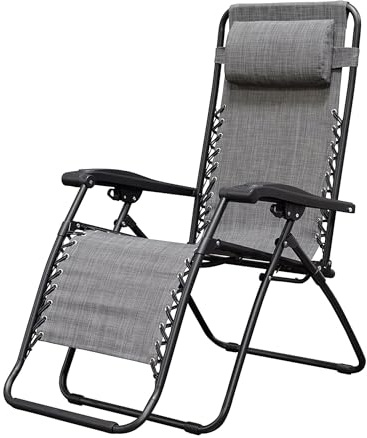 Caravan Sports Zero Gravity Outdoor Portable Folding Camping Lawn Deck Patio Pool Recliner Lounge Chair for Adults, Adjustable Headrest, Gray