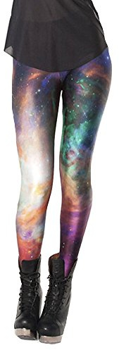 QZUnique kvinnors ankellängd fotlösa elastiska leggings yogabyxor, 13-färgglad stjärnhimmel, one size