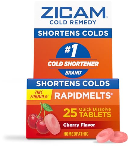 Zicam Cold Remedy Zinc Rapidmelts, Cherry Flavor, Homeopathic, Cold Shortening Medicine, Shortens Cold Duration, 25 Count