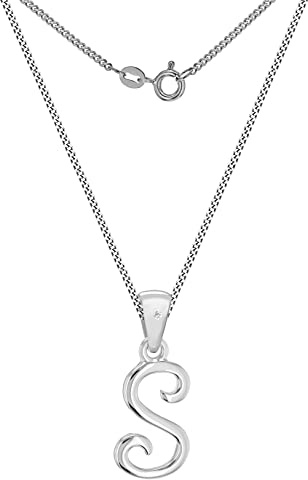 Tuscany Silver Women's Sterling Silver Rhodium Plated Diamond Initial Pendant on Curb Chain of 46cm/18