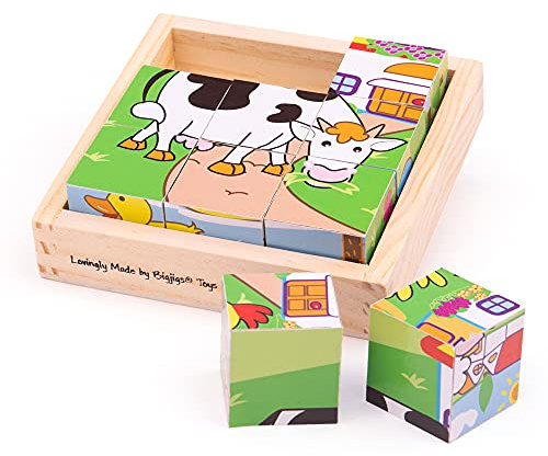 Bigjigs Toys Tier-Würfelpuzzle, 9-teiliges Kleinkind-Puzzle