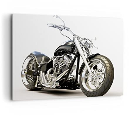 Leinwandbild 100x70cm Wandbild Schwarz-Weiß Autos - 2427 | Motorrad Motor Geschwindigkeit Groß Wanddekoration Wohnzimmer Schlafzimmer Wanddeko Wand Kunstdruck Wandkunst ARTTOR