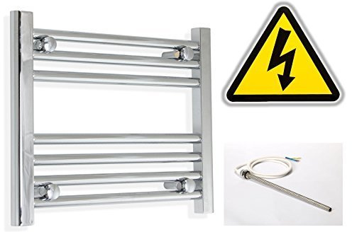 Companyblue 300mm x 400mm Prefilled Electric Heated Towel Rail Radiator - Flat Chrome - No Filling Required, Easy DIY Install, Energy Efficient Bathroom Towel Warmer
