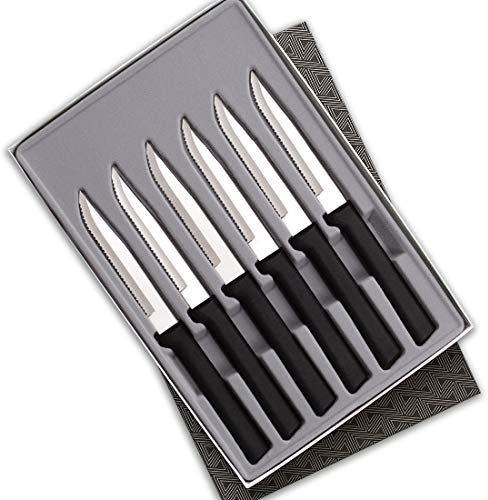 Rada Cutlery Six Serrated Steak Knives Gift Set (G26S), 6-Piece Knife Set, Stainless Steel Blades, Black Handle