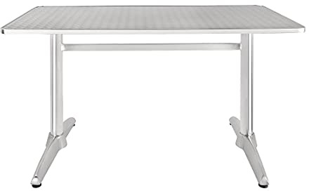 Bolero Table rectangulaire alu avec plateau inox et rebord alu 1200x600mm, gris, plateau en acier inoxydable et base en aluminium, taille: 750 (H) x 1200 (L) x 600 (P) mm, U432