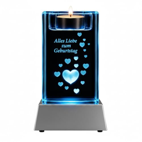 Kaltner Präsente Stimmungslicht Frauen: LED Kerze/Kristall Glasblock/Teelichthalter Geburtstag, Deko Geburtstag, Nachtlicht, Ich Liebe Dich Geschenk