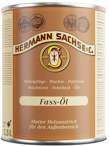 Hermann Sachse Fassöl- und Holzanstrich farblos - 2,5 Liter - Effektiver Holzschutz für Holzfässer - Witterungsbeständiges, Mattes Holzöl - Langanhaltende Pflege für den Außenbereich