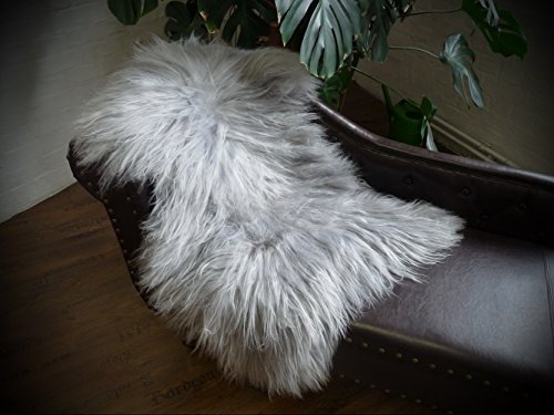 XXL ÖKO Island SCHAFFELL LAMMFELL Fell Teppich GRAU/Silbergrau 130-140cm