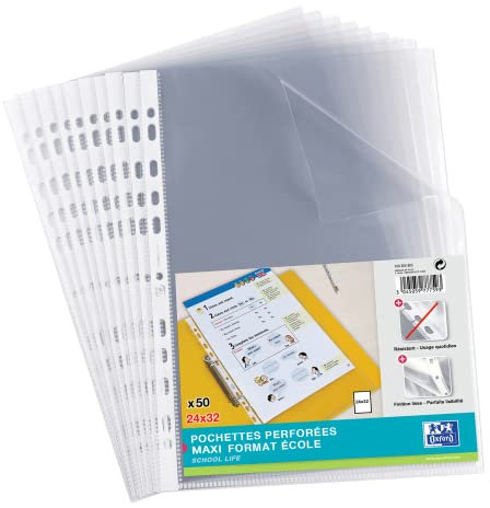 Elba Prospekthüllen transparent für Dokumente, großes Format 24 x 32 – Polypropylen – 50 Stück