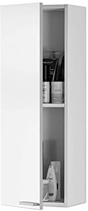 ARKITMOBEL Mueble Auxiliar de Baño Elora 1 Puerta 2 Estantes Diseño Moderno Melamina Color Blanco Brillo 30x85x25 cm