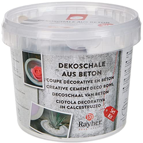 Rayher Hobby 34154000 Kreativ Beton Set Schale, 250 g, Beton inklusive Zubehör, Beton für Kreative, Bastelbeton, Beton zum Basteln, Gießbeton, Kreativbeton, Hellgrau