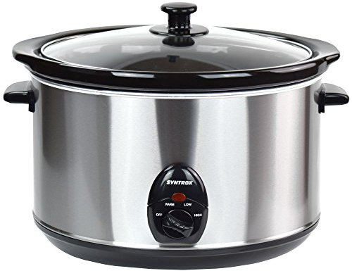 Syntrox Germany Slow Chef SC-560M Deli Olla de Acero Inoxidable de 5,6 litros con función para Mantener el Calor, Cristal de Seguridad y Recipiente de cerámica extraíble, cocción Lenta