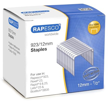 Rapesco S92312Z3 Typ 923/12 mm Kraftig Galvaniserad Fintrådsklammer, 4000 Klammer