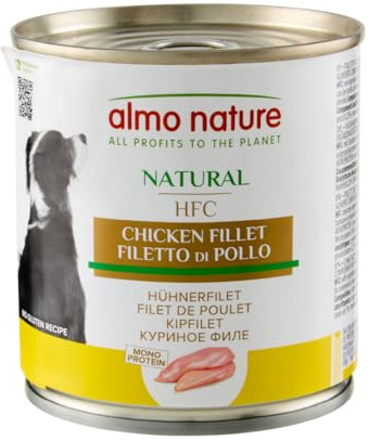 almo nature Comida Húmeda para Perros Natural de Pollo (12 latas x 280 g). Alimento para Perros Monoproteíco Enlatado HFC Cuisine. Snack Complementario sin Gluten.