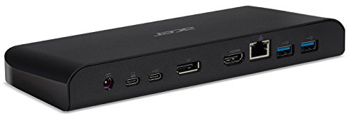 Acer, docking station per USB di tipo C, con porta per schermo (4k), porta HDMI (4k), porta audio, porta Ethernet Gigabit, 2 porte USD 3.1, 3 porte USB 3.0, porta audio, colore nero