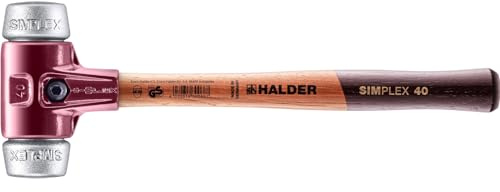 Halder Simplex Mallet 40mm – Soft Metal Inserts, Cast Iron Housing with Protection Sleeve, Varnished Hickory Handle, Heat-Resistant Non-Sparking Assembly & Straightening Hammer – 3009.040