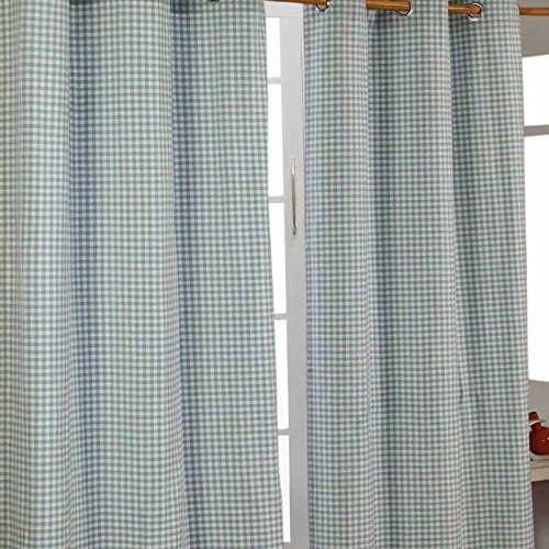 Homescapes Coppia di tende pronte al 100% in cotone - Gingham Check - Blu - 137 x 228 cm - Occhielli ad anello - Pesanti non foderate - Facili da lavare a casa da Homescapes