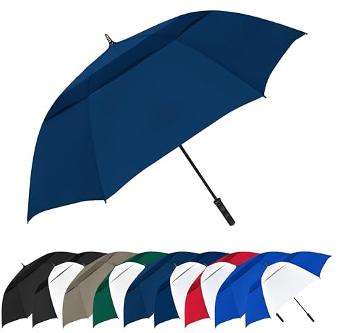 The Vented Tornado 64 Large Oversize Windproof Automatic Open Golf Umbrella, Heavy Duty Thick Fiberglass Ribs Waterproof Wind Vent Portable 2 Person Golf Umbrella for Men and Women - Navy Blue