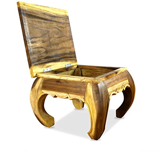 livasia Table Opium en Bois Massif - 50x50x40cm - Rabattable, Table d’appoint en Bois sculpté à la Main de Thaïlande, Durable, Robuste et élégante, Table Basse pour Le Salon (Beige)