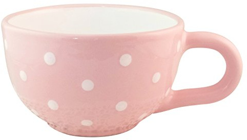 UNGARNIKAT - Jumbo Tasse 500ml mit Griff - Kaffeetasse Groß/Müsli Becher/Suppentassen mit Henkel - Rosa mit handbemalte Weiße Punkten, Spülmaschinefest