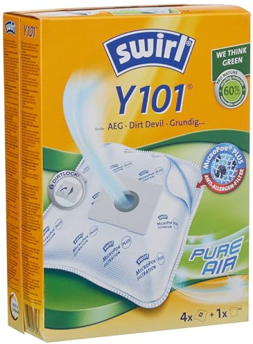 Y 101 EcoPor Staubsaugerbeutel (4 Beutel) für einige Grundig, Privileg, Severin Staubsauger, 99,9% Filterung von Hausstaub & allergenem Feinstaub, Grün