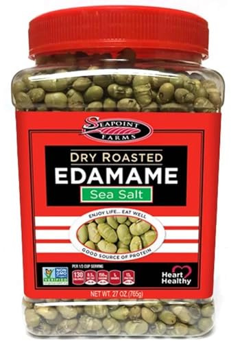 Seapoint Farms Dry Roasted Crunchy Edamame, Plant Based Snack, 14g Protein, 2 Ingredients, Vegan, Gluten Free, Kosher, Keto Friendly, Non-GMO, Healthy Snacking, Sea Salt, 27 oz Jar (Pack of 1)