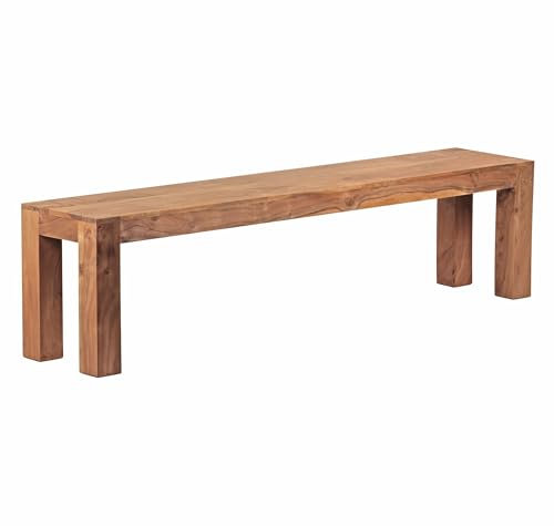 WOHNLING Esszimmer Sitzbank MUMBAI Massiv-Holz Akazie 180 x 45 x 35 cm Design Holz-Bank Natur-Produkt Küchenbank Landhaus-Stil dunkel-braun Bank 4-Sitzer für innen ohne Rücken-Lehne Echt-Holz unbehand