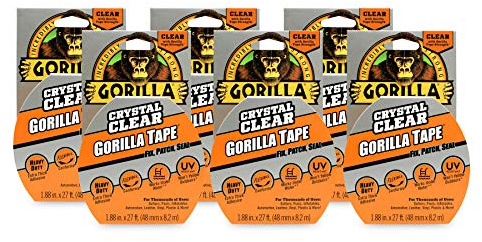 GORILLA Crystal Clear Duct Tape, 1.88 x 9 yd, Clear, (Pack of 6)