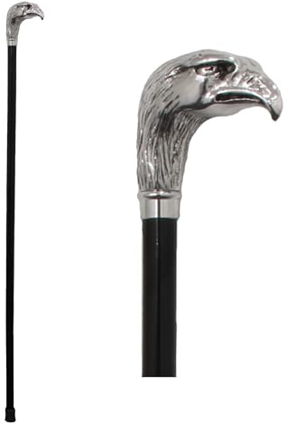 DELFA Design Gehstock Spazierstock - mit silbernem Adler als Griff - schwarzer Holzschaft - die Elegante Gehhilfe