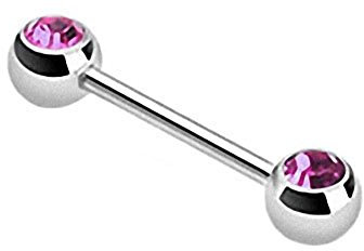 Taffstyle® Piercing - Brust Nippel Intimpiercing Hantel Doppel Front Kristall Kugel in verschiedenen Farben - 1,6mm x 16mm x 6mm - Lila