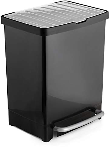 Tatay Cubo de Reciclaje 25L con Pedal | 2 Compartimentos (17L + 8L) | Uso Interior y Exterior | Apto para Bolsas de 30L | Plástico Resistente Libre de BPA | 33,5x31x42 cm, Negro