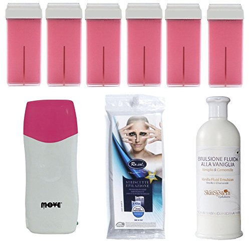 KIT DEPILAZIONE SCALDARULLO: 6CERE TITANIO OLIO DOPOCERA SCALDACERA PROFESSIONALE STRISCE
