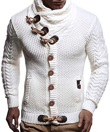 Leif Nelson Men Cardigan Jacket Shawl Collar LN-4195 White X-Large