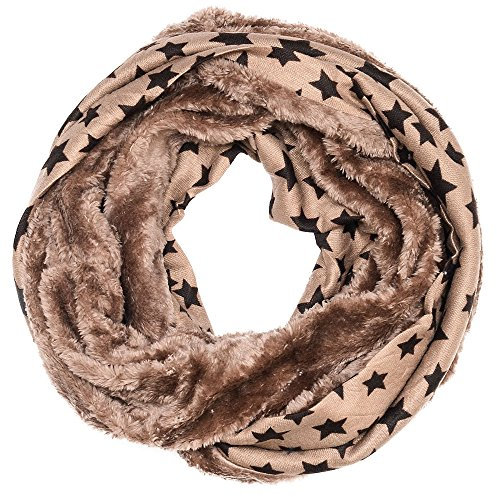 Kandharis Flauschiger Schal Doppelschal Loopschal Sterne Sternen-Muster Unisex LS-W2, Farbe: 5- Braun