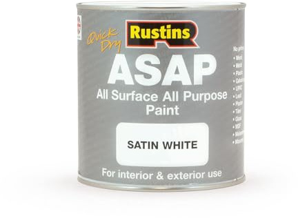 RUSTINS ASAP Quick Dry All Surface All Purpose Paint – Water-Based Satin Paint for Wood, Metal, UPVC, Plastic, Tiles, Stone & Brick – Interior & Exterior Paint- White 1L