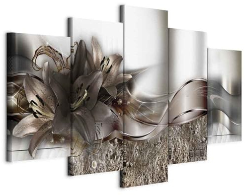 B&D XXL - Leinwandbild Lilien Abstrakt Diamant, 200x100 cm, 5-teilig | Hochwertige Leinwand, sofort aufhängbar, ideal fürs Wohn- oder Schlafzimmer, wasserfest und lichtecht, langlebig, stilvoll