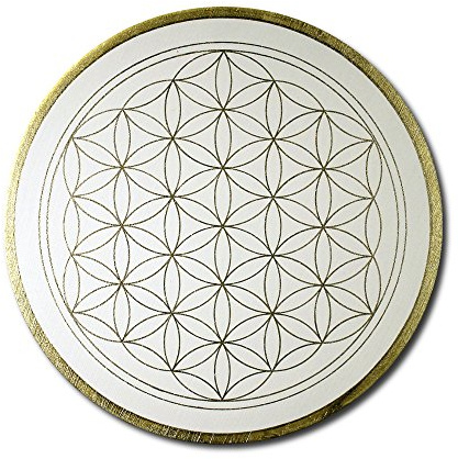 Cuadro de pared con flor de la vida en color dorado, pintado a mano, tamaño 40 cm, redondo, flor de la vida en oro pintado con pintura acrílica, lienzo sobre bastidor redondo, fabricado en Alemania