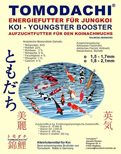 Koifutter, Wachstumsfutter, Jungkoifutter, Aufzuchtfutter Tosai, Brutfutter für Koi, Tomodachi Youngster-Booster Energiefutter, Brutfutter für den Koinachwuchs, 1,5mm - 1,7mm Pelletgröße, 15kg Sack