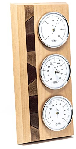 Fischer Wetterstation, Holz, Beech Wood Natural, 30 x 15.5 x 34 cm | 30 x 15.5 x 34 cm, Messbereich 20-100 % r. F. und -35-65 °C, Genauigkeit ± 5 % r. F.