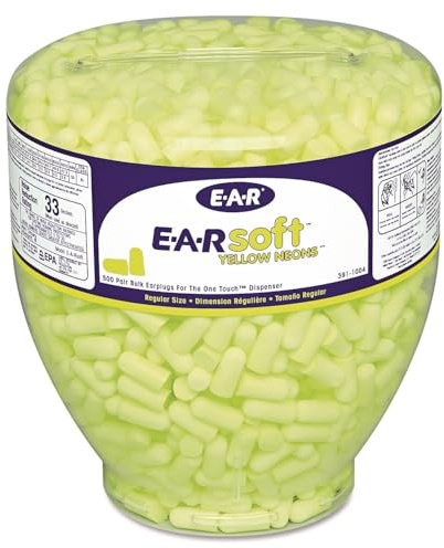 3M 3911004 EARsoft Neon Tapered Earplug Refill, Cordless, Yellow, 500/Box
