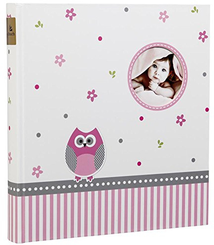 goldbuch 15328 Babyalbum mit Fensterausschnitt, Babyworld Eule, 30 x 31 cm, Baby Fotoalbum mit 60 weiße Blankoseiten & 4 illustrierten Seiten und Pergamin, Laminierter Kunstdruck, Weiß / Rosa