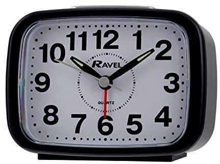 Ravel RC008 Uhr mit Wecker-Funktion, Quarz, lautloser Sweep-Sekundenzeiger, Reisewecker Schwarz