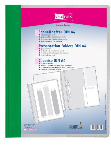 VELOFLEX 4741040 - Classeur à levier VELOFORM, 1 unité, DIN A4, vert, PVC, couverture avant transparente, convient pour les pochettes à prospectus