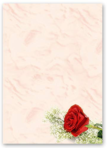 20 Sheets Motif Letter Paper! Flowers & Petals, Love & Wedding RED Rose DIN A4 - Paper-Media