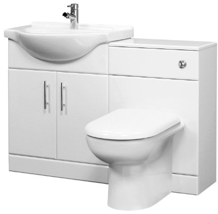 Quartz 1048mm Gloss White Suite Unit with Toilet and Basin