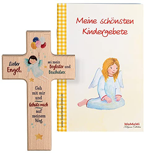 MaMeMi Kinder- Holzkreuz: 'Regenbogen-Engel' 15 cm zur Geburt, Taufe oder Kommunion