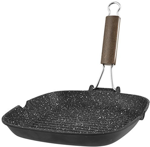Home Pietra Steakpfanne Antihaftbeschichtet mit klappbarem Griff, Stein, Schwarz, 26 cm